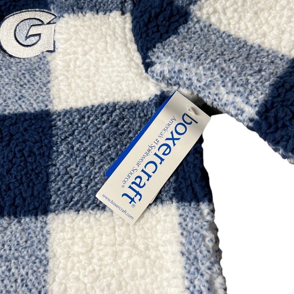 Boxercraft Blue Plaid Sherpa Jacket Georgetown University Patch Logo Mens Size S - Picture 5 of 7